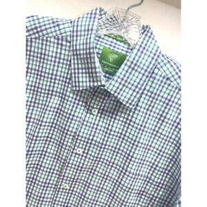 Forsyth of Canada Mens L BlueGreen Check ShortSleeve Non Iron Button Down Shirt